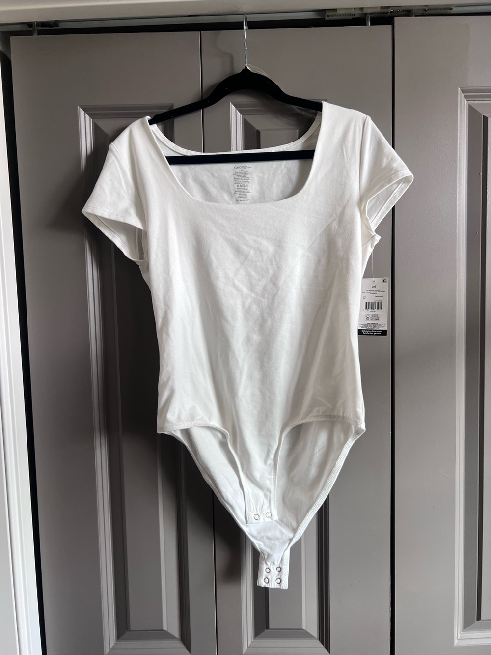 George White Scoop Neck Short Sleeve Bodysuit